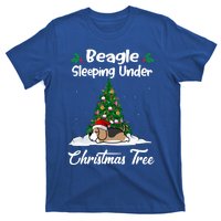 Beagle Dog Sleeping Under Christmas Tree Puppy Funny Xmas Gift T-Shirt