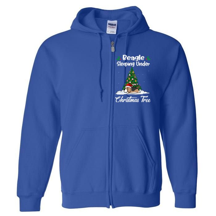 Beagle Dog Sleeping Under Christmas Tree Puppy Funny Xmas Gift Full Zip Hoodie