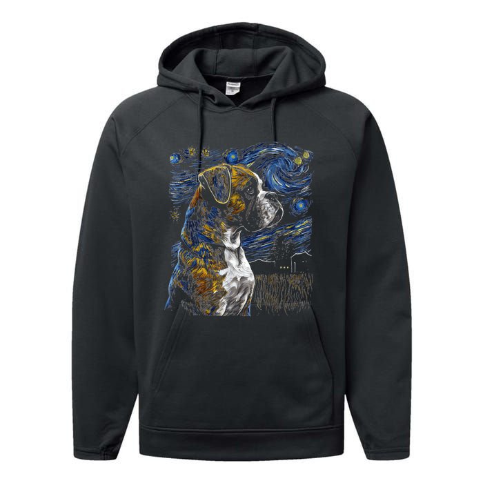 Boxer Dog Starry Night Dogs Lover Gifts Graphic Performance Fleece Hoodie