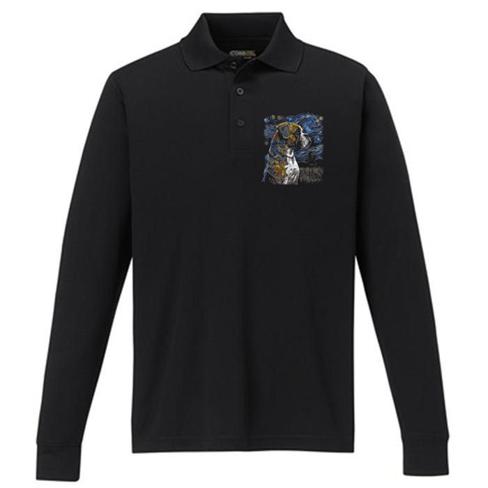 Boxer Dog Starry Night Dogs Lover Gifts Graphic Performance Long Sleeve Polo