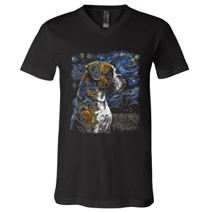 Boxer Dog Starry Night Dogs Lover Gifts Graphic V-Neck T-Shirt