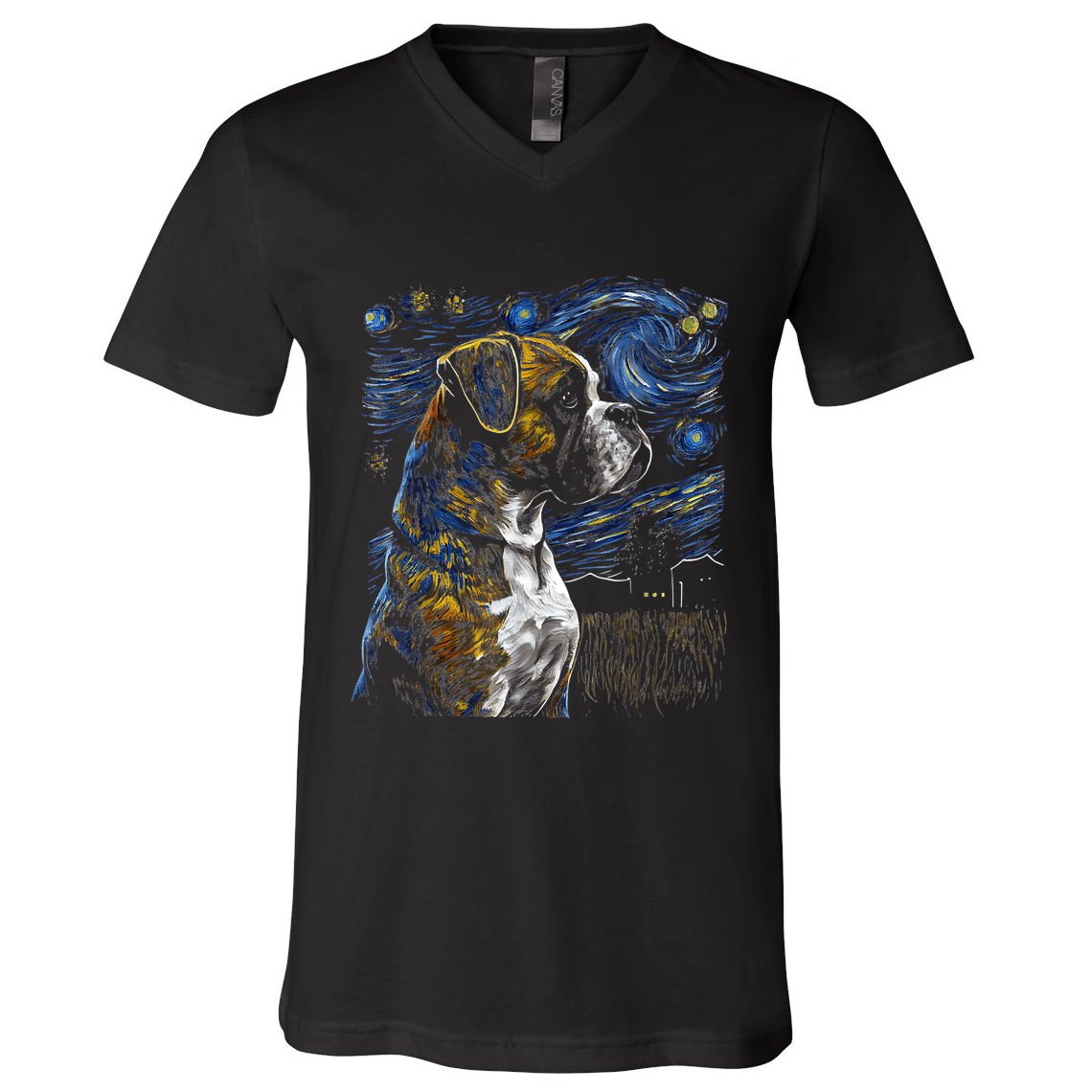 Boxer Dog Starry Night Dogs Lover Gifts Graphic V-Neck T-Shirt