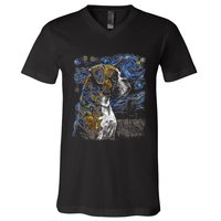 Boxer Dog Starry Night Dogs Lover Gifts Graphic V-Neck T-Shirt