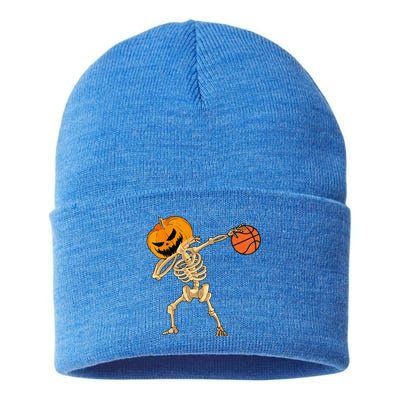 Basketball Dabbing Skeleton Halloween Basketball Sustainable Knit Beanie