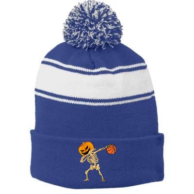 Basketball Dabbing Skeleton Halloween Basketball Stripe Pom Pom Beanie