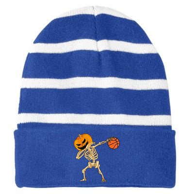 Basketball Dabbing Skeleton Halloween Basketball Striped Beanie with Solid Band