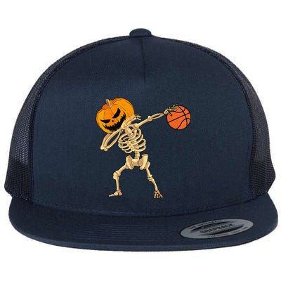 Basketball Dabbing Skeleton Halloween Basketball Flat Bill Trucker Hat