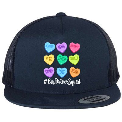 Bus Driver Squad Teacher Valentine's Day Pastel Candy Heart Gift Flat Bill Trucker Hat