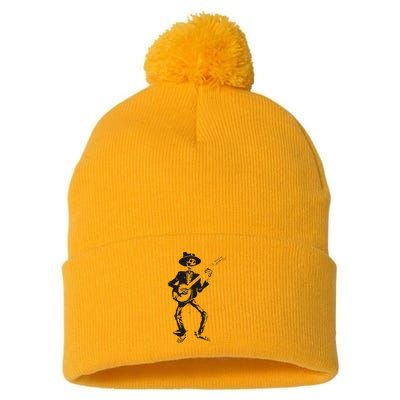 Banjo Dancing Skeleton Bluegrass Music Festival Pom Pom 12in Knit Beanie