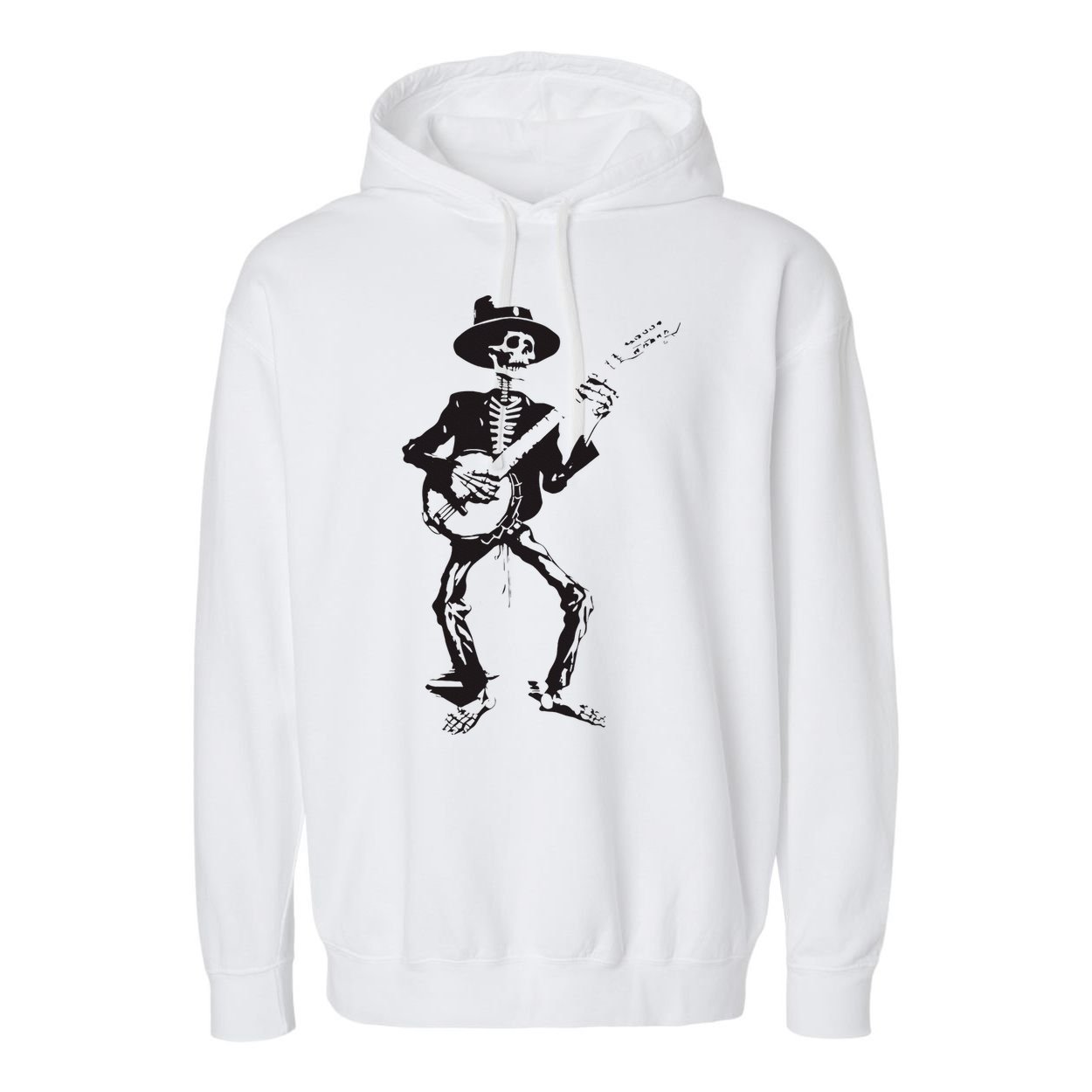 Banjo Dancing Skeleton Bluegrass Music Festival Garment-Dyed Fleece Hoodie