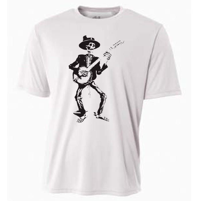 Banjo Dancing Skeleton Bluegrass Music Festival Cooling Performance Crew T-Shirt