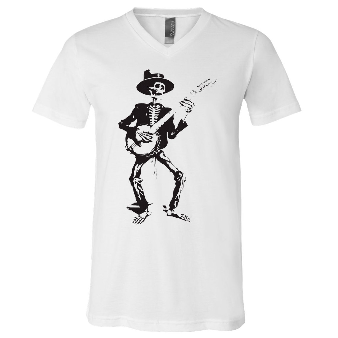 Banjo Dancing Skeleton Bluegrass Music Festival V-Neck T-Shirt