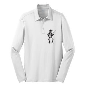 Banjo Dancing Skeleton Bluegrass Music Festival Silk Touch Performance Long Sleeve Polo