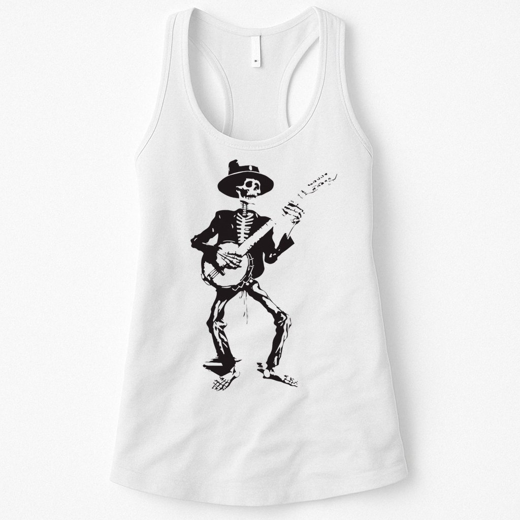 Banjo Dancing Skeleton Bluegrass Music Festival Womens Tank Top
