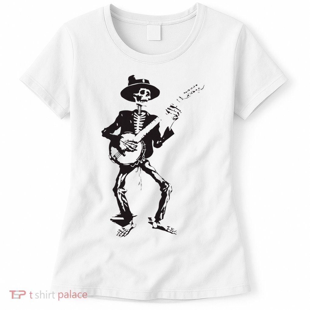 Banjo Dancing Skeleton Bluegrass Music Festival Womens T-Shirt