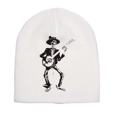 Banjo Dancing Skeleton Bluegrass Music Festival Short Acrylic Beanie