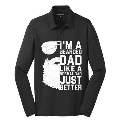 Bearded Dad Shirt Funny Beard Humor Father's Day Gift Idea Silk Touch Performance Long Sleeve Polo