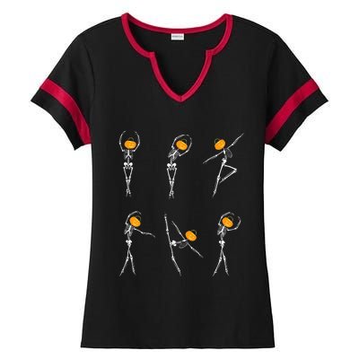 Ballet Dancer Skeletons Pumpkin Head Ballet Dance Halloween Ladies Halftime Notch Neck Tee