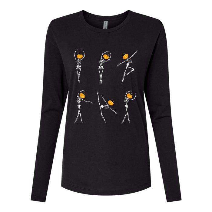 Ballet Dancer Skeletons Pumpkin Head Ballet Dance Halloween Womens Cotton Relaxed Long Sleeve T-Shirt