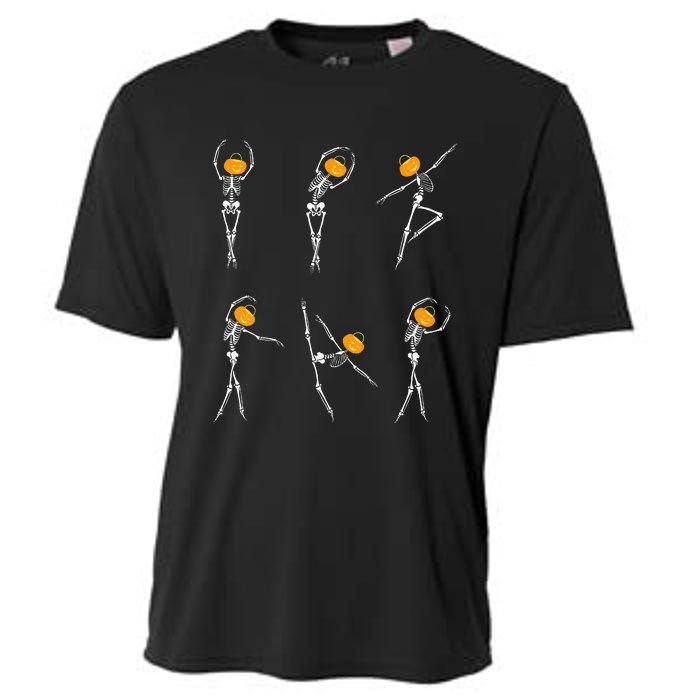 Ballet Dancer Skeletons Pumpkin Head Ballet Dance Halloween Cooling Performance Crew T-Shirt