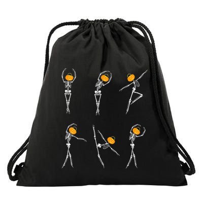 Ballet Dancer Skeletons Pumpkin Head Ballet Dance Halloween Drawstring Bag