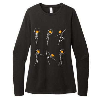 Ballet Dancer Skeletons Pumpkin Head Ballet Dance Halloween Womens CVC Long Sleeve Shirt