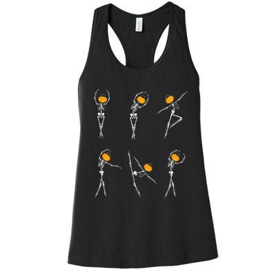 Ballet Dancer Skeletons Pumpkin Head Ballet Dance Halloween Women's Racerback Tank