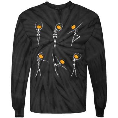 Ballet Dancer Skeletons Pumpkin Head Ballet Dance Halloween Tie-Dye Long Sleeve Shirt