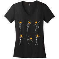 Ballet Dancer Skeletons Pumpkin Head Ballet Dance Halloween Women's V-Neck T-Shirt