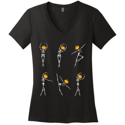 Ballet Dancer Skeletons Pumpkin Head Ballet Dance Halloween Women's V-Neck T-Shirt