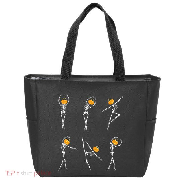 Ballet Dancer Skeletons Pumpkin Head Ballet Dance Halloween Zip Tote Bag