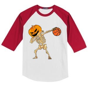 Basketball Dabbing Skeleton Men Halloween Basketball Kids Colorblock Raglan Jersey