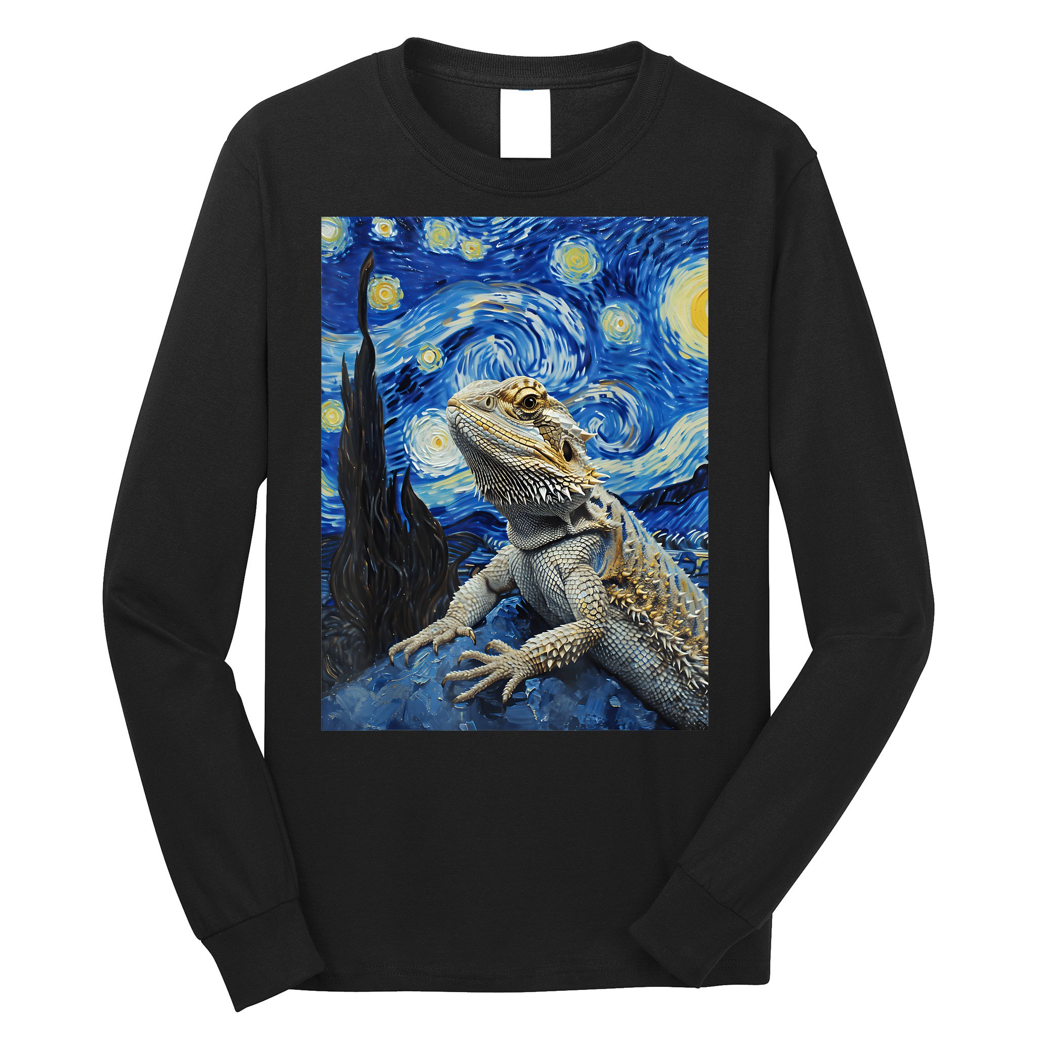 Bearded Dragon Starry Night Van Gogh Style Long Sleeve Shirt