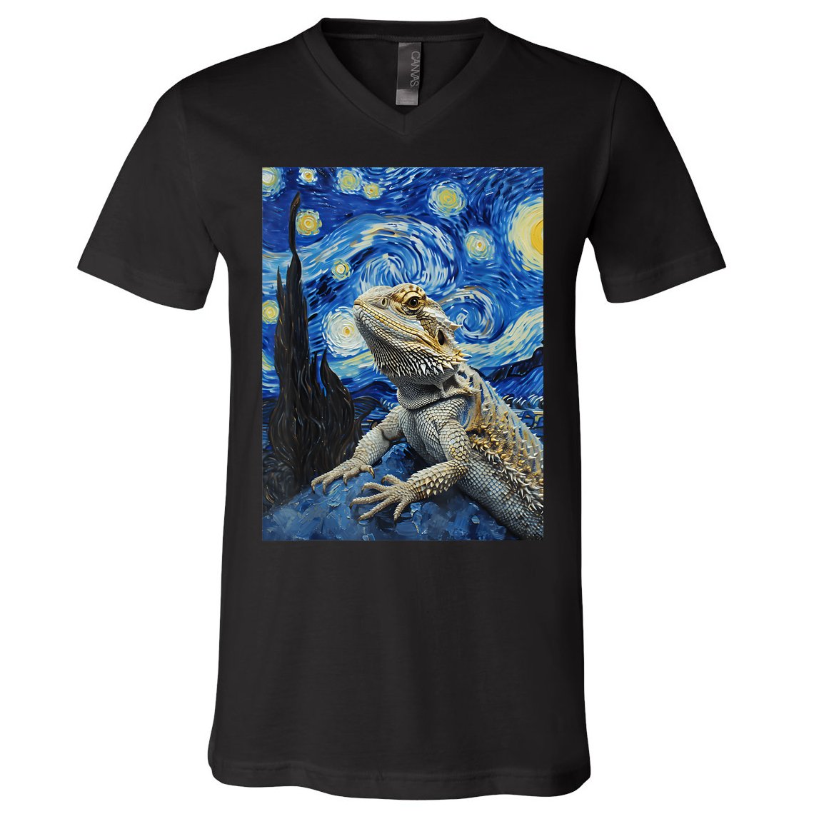 Bearded Dragon Starry Night Van Gogh Style V-Neck T-Shirt