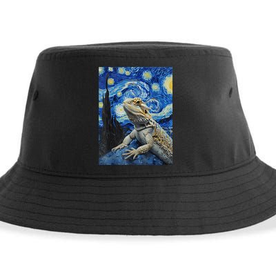 Bearded Dragon Starry Night Van Gogh Style Sustainable Bucket Hat