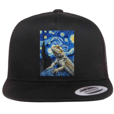 Bearded Dragon Starry Night Van Gogh Style Flat Bill Trucker Hat
