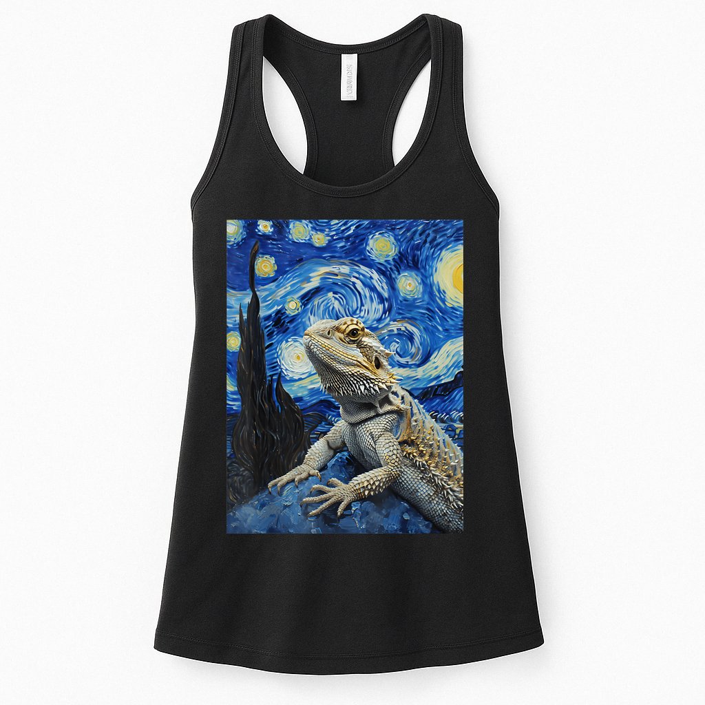 Bearded Dragon Starry Night Van Gogh Style Womens Tank Top