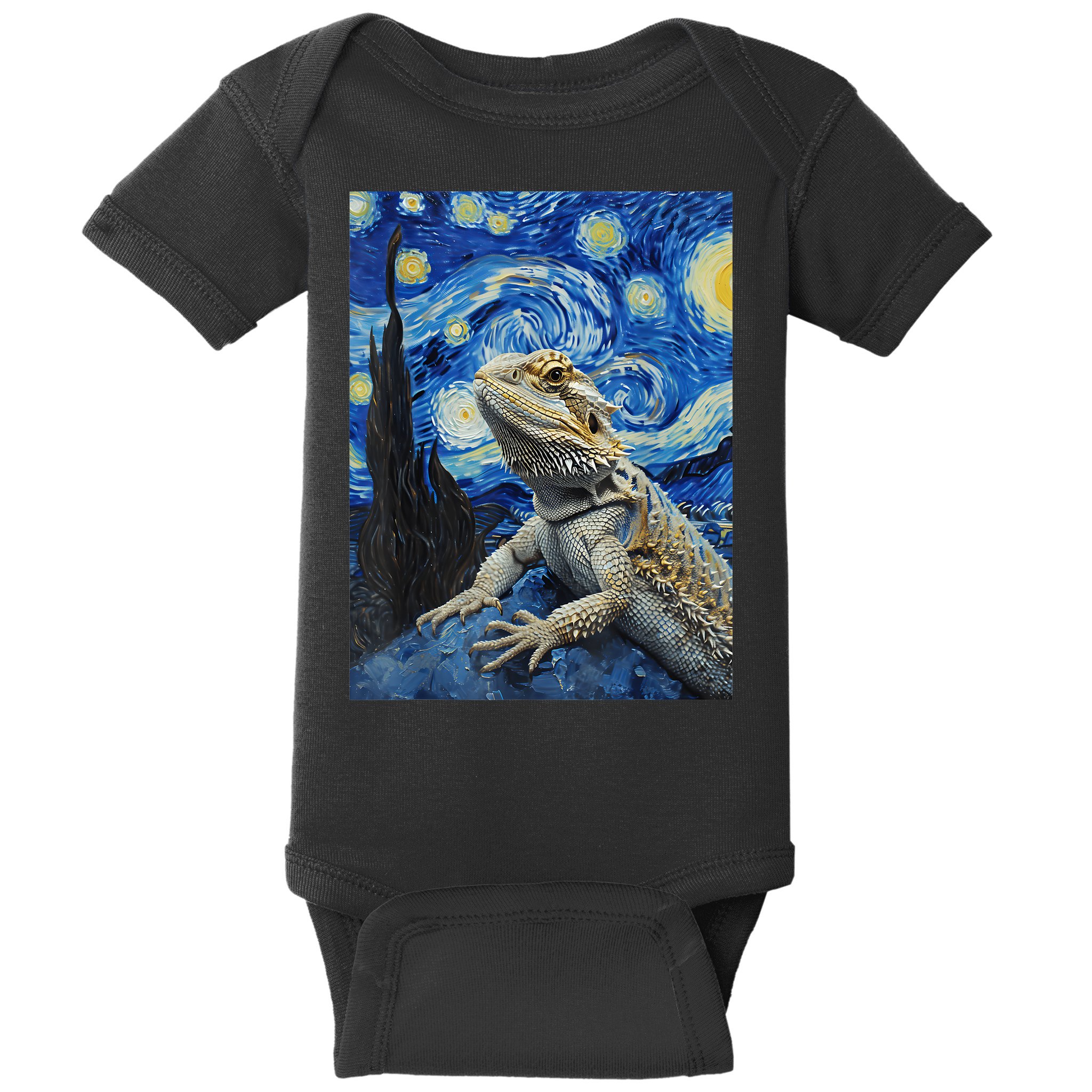 Bearded Dragon Starry Night Van Gogh Style Baby Bodysuit