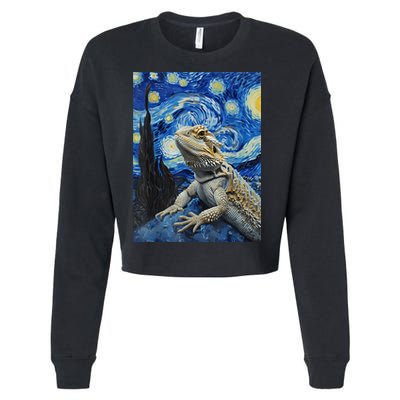 Bearded Dragon Starry Night Van Gogh Style Cropped Pullover Crew
