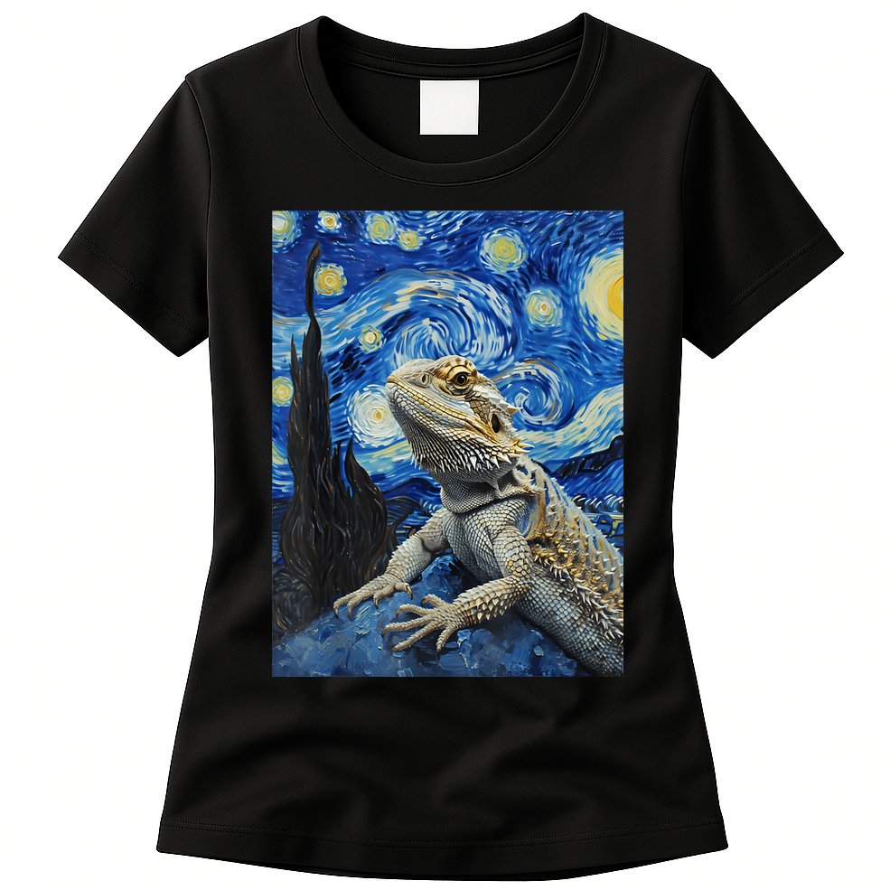 Bearded Dragon Starry Night Van Gogh Style Womens T-Shirt