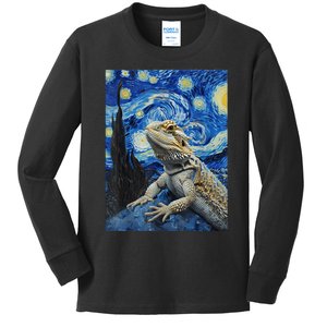 Bearded Dragon Starry Night Van Gogh Style Kids Long Sleeve Shirt