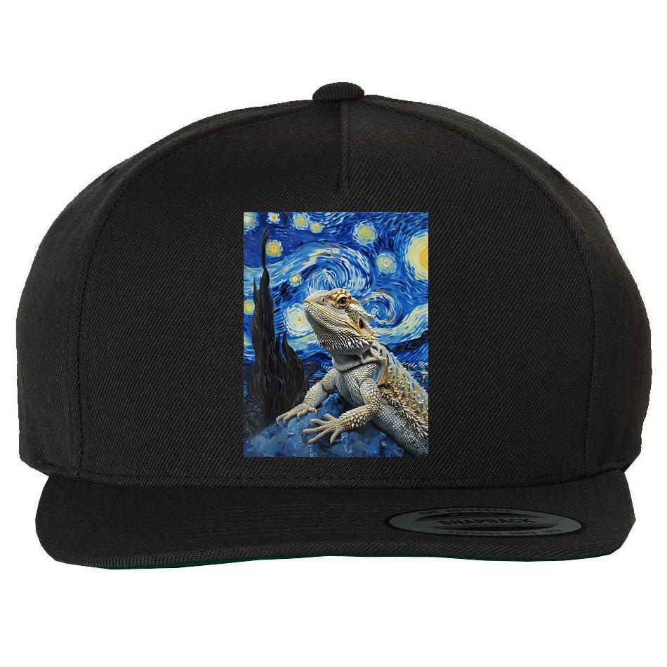 Bearded Dragon Starry Night Van Gogh Style Wool Snapback Cap