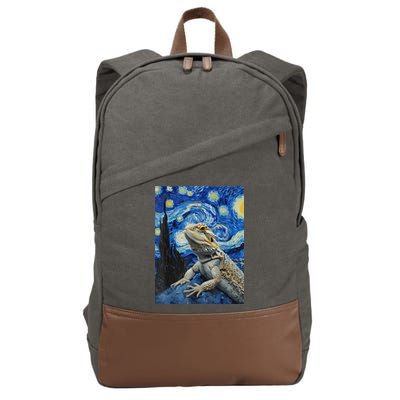 Bearded Dragon Starry Night Van Gogh Style Cotton Canvas Backpack