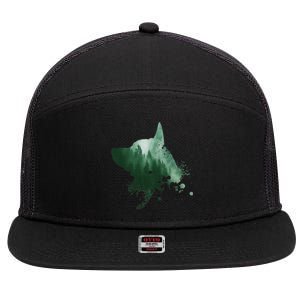 Black Dog Silhouette Heeler Dog Australian Cattle Dog 7 Panel Mesh Trucker Snapback Hat