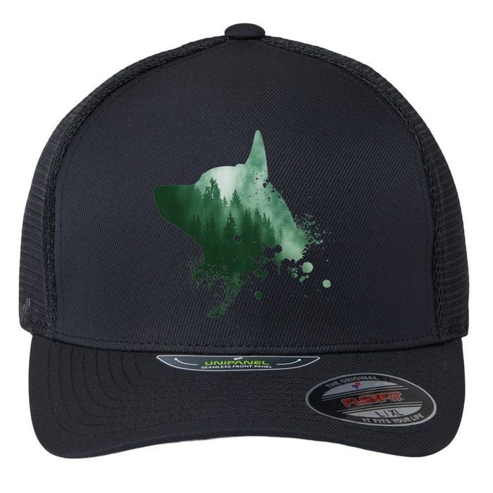 Black Dog Silhouette Heeler Dog Australian Cattle Dog Flexfit Unipanel Trucker Cap