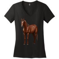 Beautiful Dark Sorrel Chestnut Quarter Horse Lover Retro Women's V-Neck T-Shirt