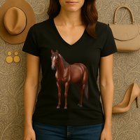 Beautiful Dark Sorrel Chestnut Quarter Horse Lover Retro Women's V-Neck T-Shirt