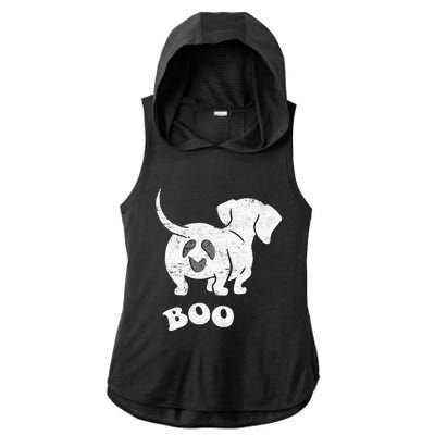 Boo Dachshund Spooky Dog Wiener Halloween Costume Ladies PosiCharge Tri-Blend Wicking Draft Hoodie Tank