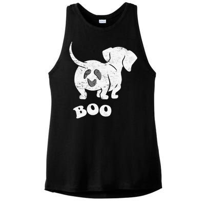 Boo Dachshund Spooky Dog Wiener Halloween Costume Ladies PosiCharge Tri-Blend Wicking Tank