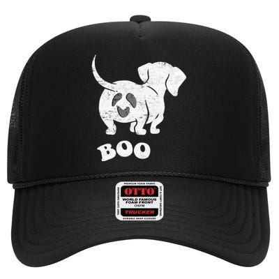 Boo Dachshund Spooky Dog Wiener Halloween Costume High Crown Mesh Back Trucker Hat